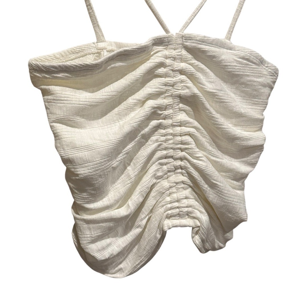 Pilcro Anthropologie Womens NWT Cream Ruched Ribbed Halter Size Medium - Picture 2 of 7